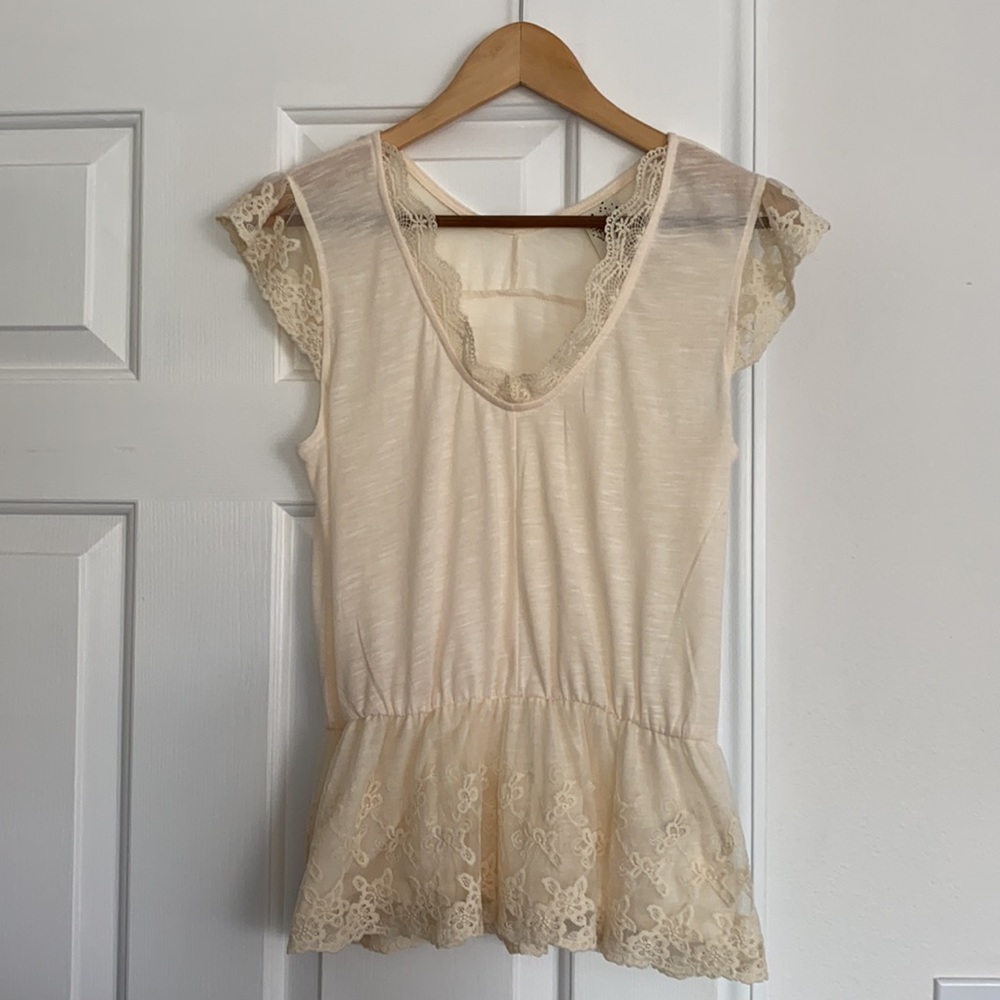 Self Esteem cream and lace top.